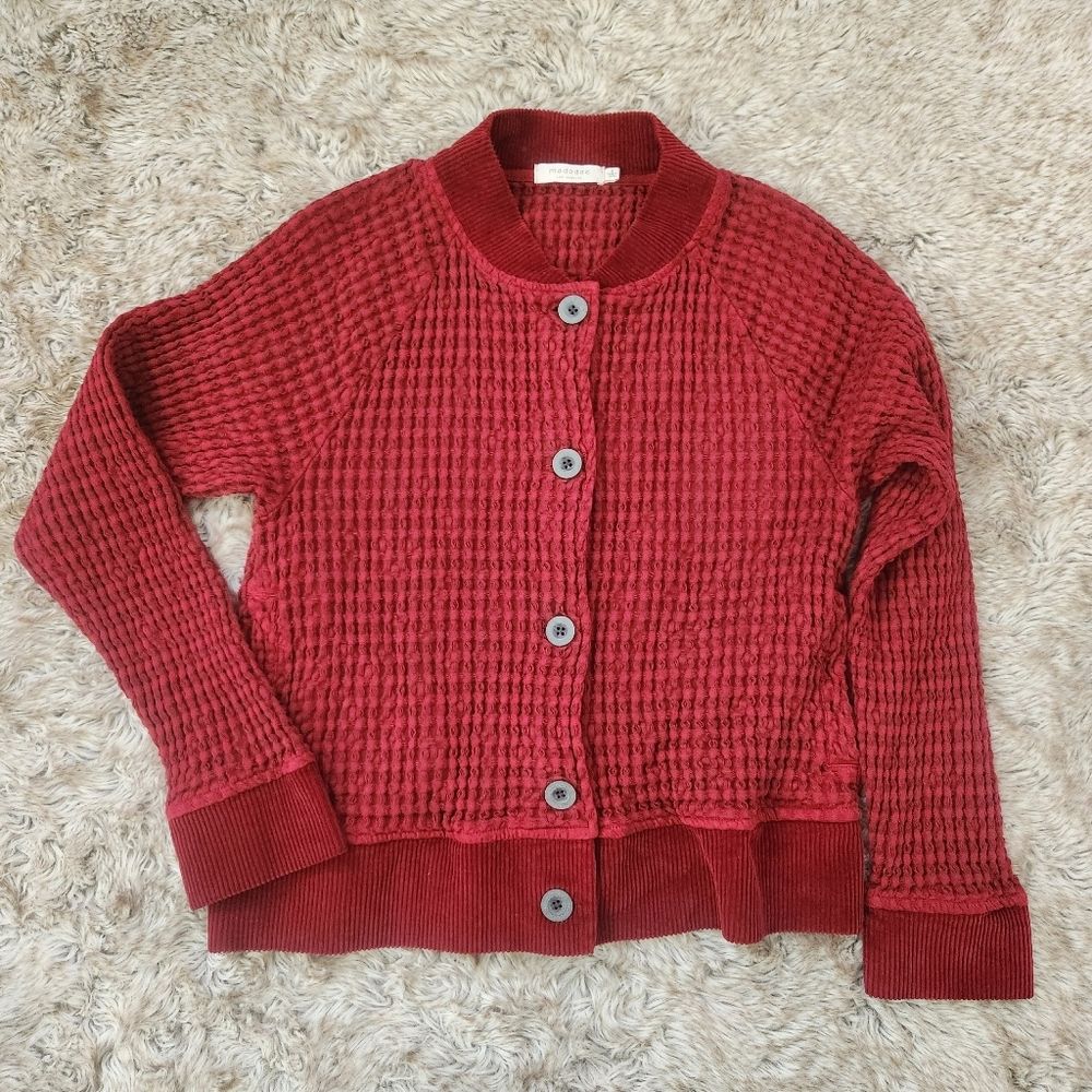 Mododoc Red Waffle Knit Cropped Boxy 100% Cotton Jacket Size Small